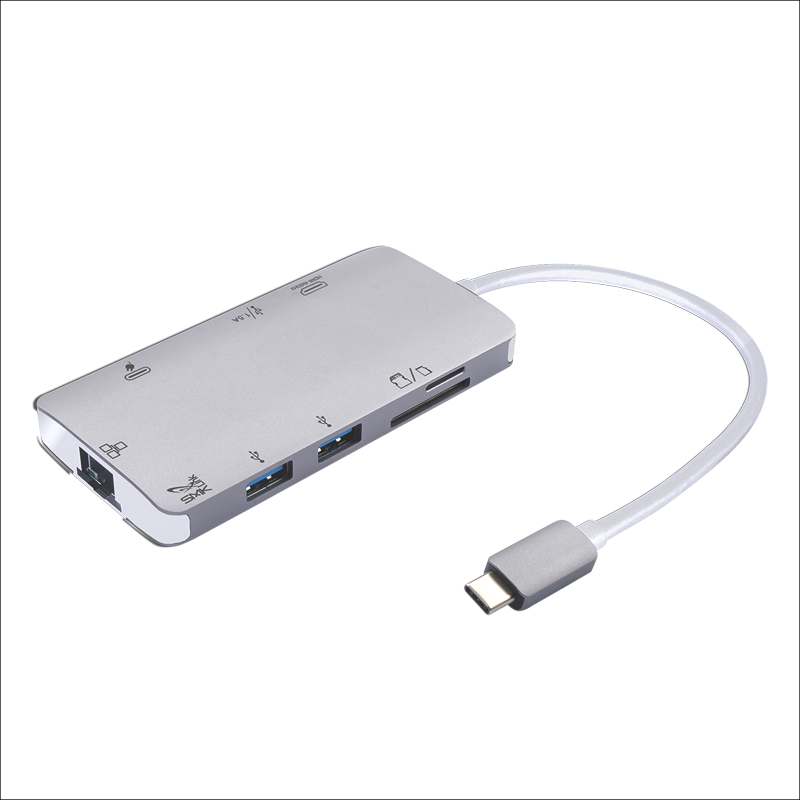 USB-C Ethernet adapter/USB hub with simultaneous charging and access to data