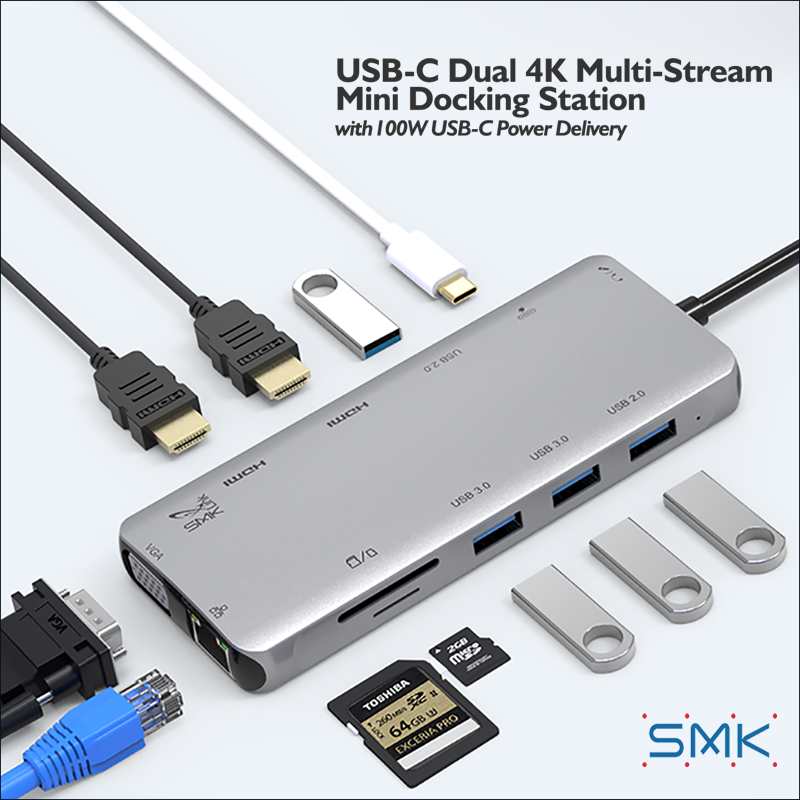 was bijl Vrijlating USB-C Dual 4K Multi-Stream Mini Docking Station